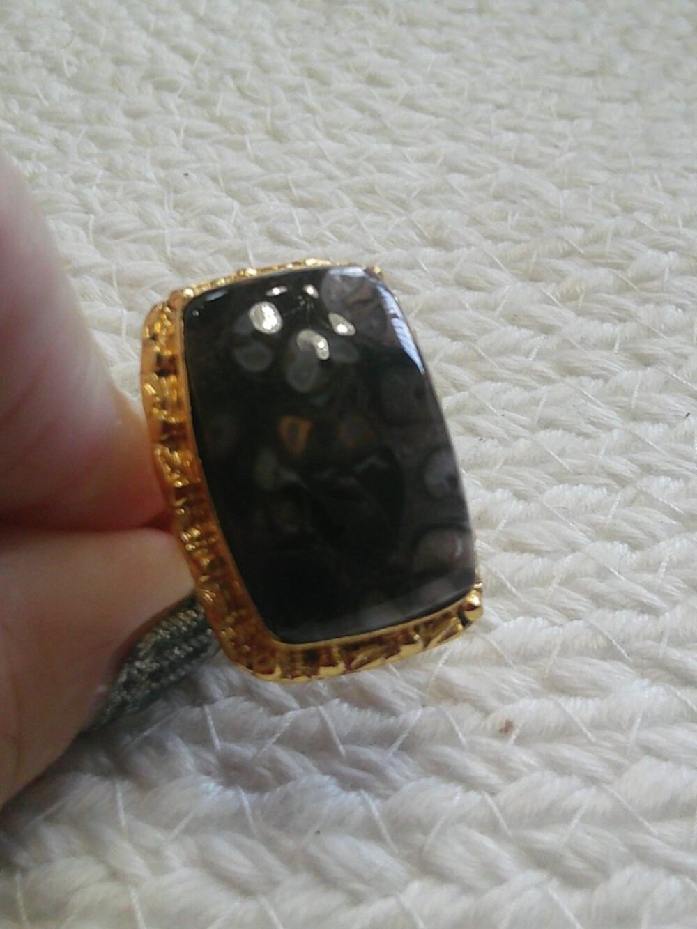 Gorgeous ROCK FOSSIL Handmade Gold Ring Size 9.75 #508F - Picture 3 of 3
